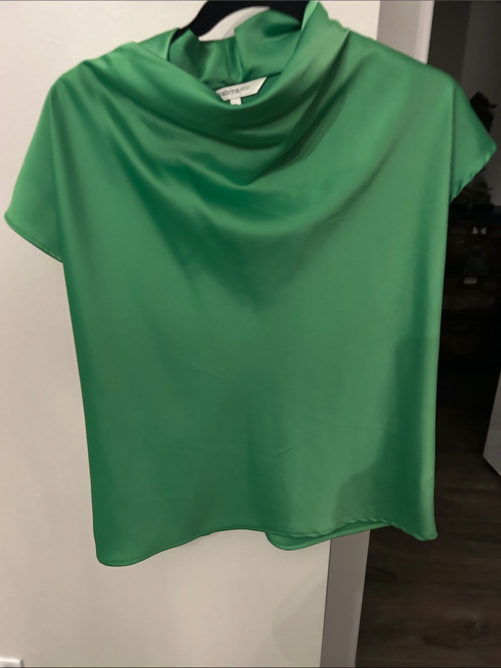 Green Satin Cowl Neck Women's Top